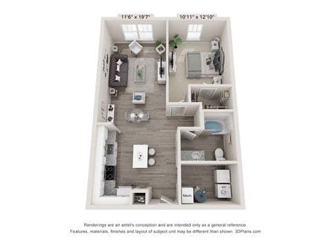 Floor plan for 1 bed, 1 bath, 816 sqft
